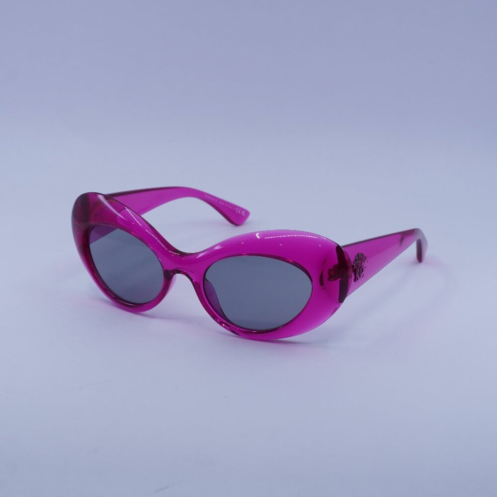 Versace VE4456U 533487 Sunglasses Pink Transparent Oval Frame, Grey Lenses